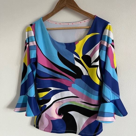 Parisou Pyschadelic Printed Bell Sleeve Blouse, size small - Picture 2 of 5